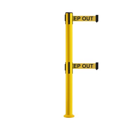 MONTOUR LINE Stanchion Dual Belt Barrier Fixed Base Yellow Post 9ft.Dange..Belt MSX630DF-YW-DANGEYB-90